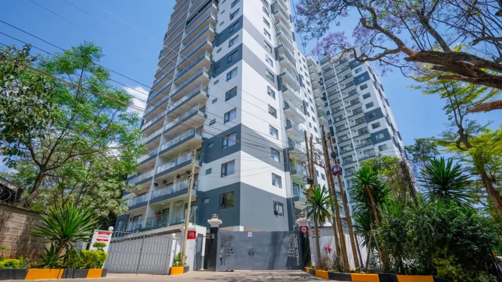 High-rise exterior elevation and gate entrance of Orchid Residency apartments off Waiyaki Way Westlands