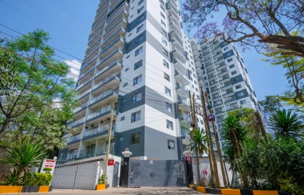 High-rise exterior elevation and gate entrance of Orchid Residency apartments off Waiyaki Way Westlands