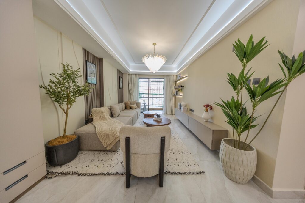 Modern living room in a 1 bedroom apartment for sale in Westlands