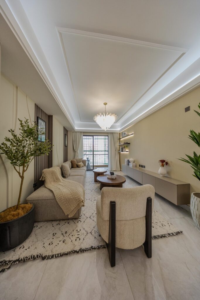 Bright furnished living room in a Westlands 1 bedroom apartment