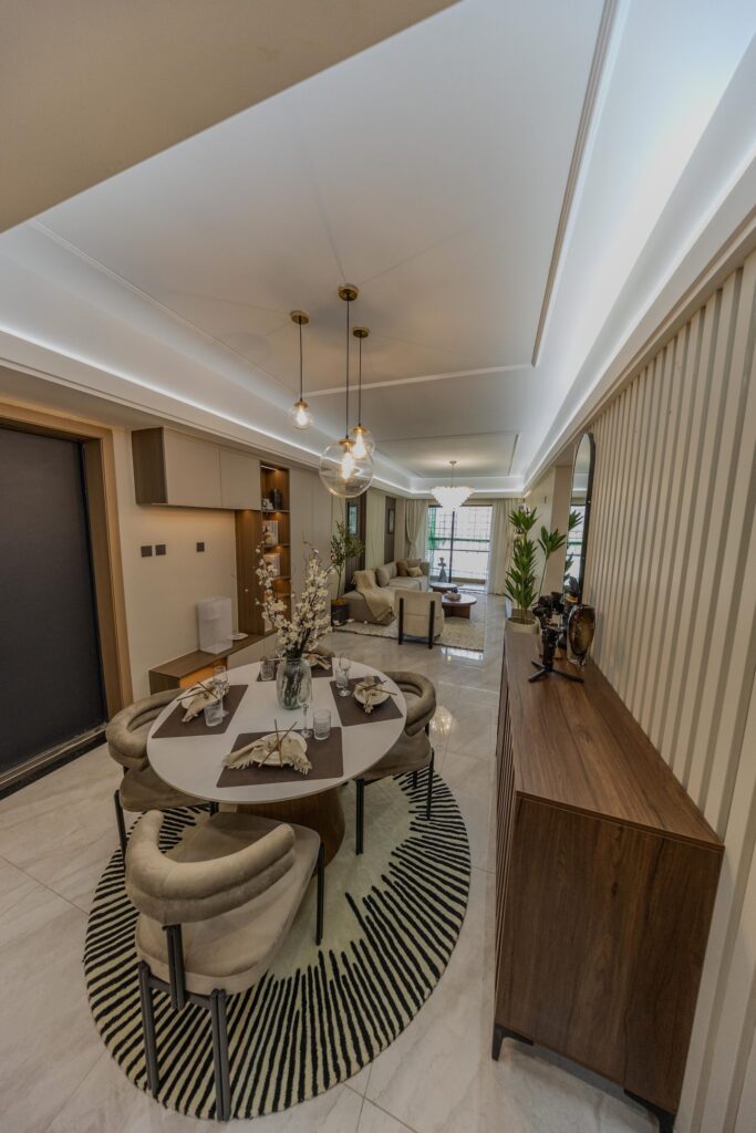 Open dining and living space in a 1 bedroom apartment in Westlands