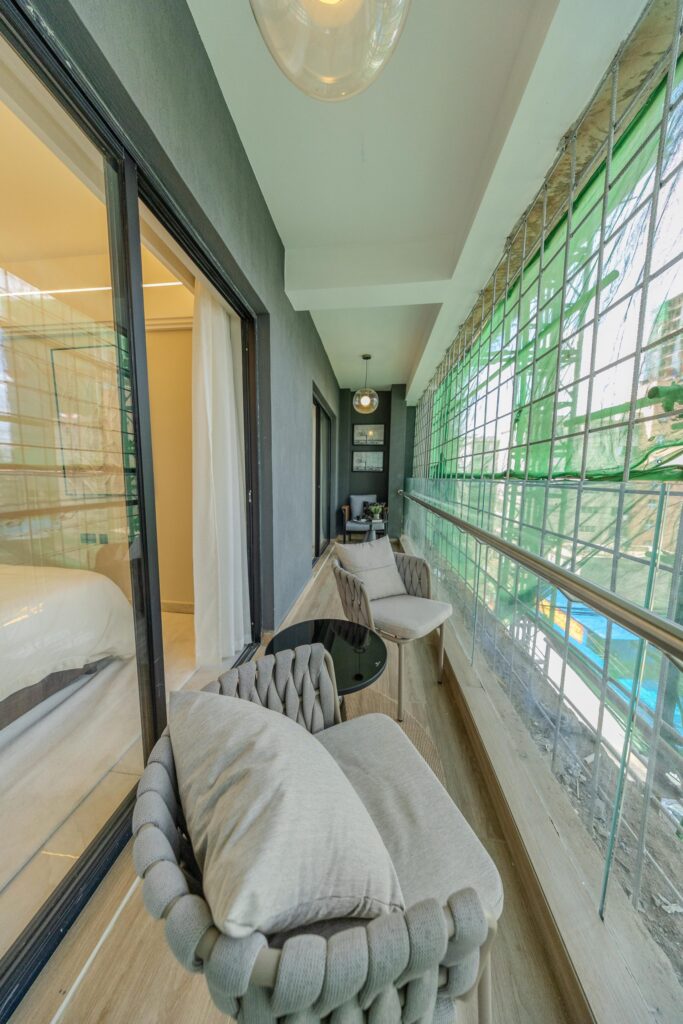 Private balcony with seating in a 1 bedroom apartment in Westlands