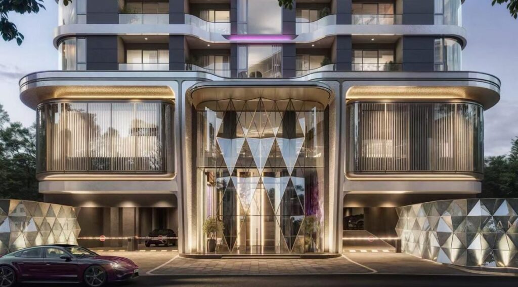 Contemporary entrance facade at Amethyst Springs apartments in Kilimani