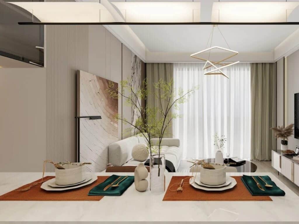 Open-plan dining and living room at Capital Heights Apartments Westlands