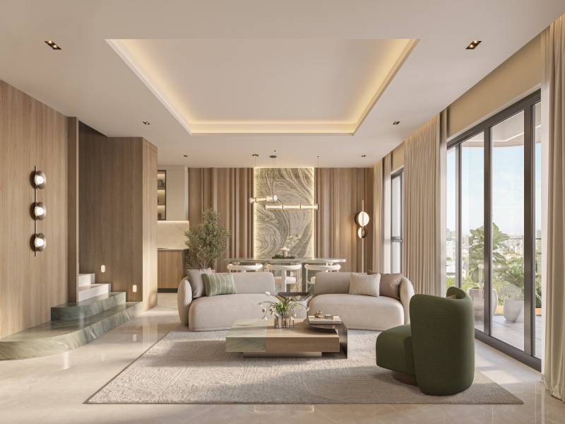 Modern duplex living room at Seasons Riverside Apartments