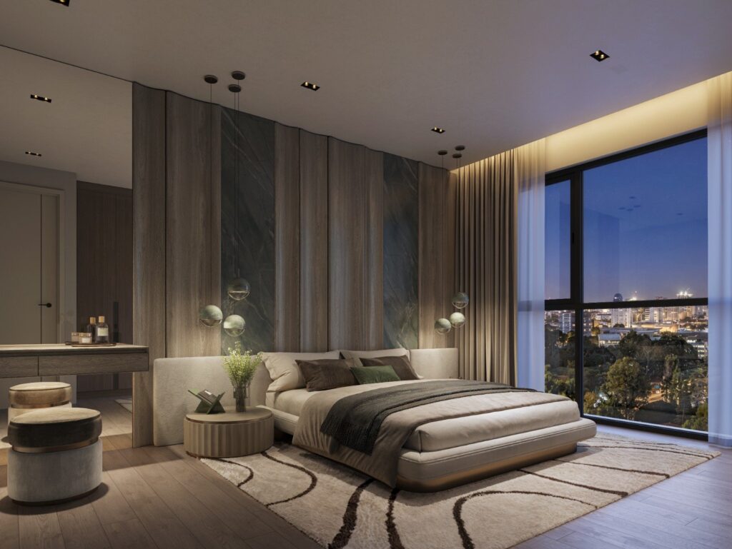 Modern bedroom interior at Seasons Riverside Apartments in Nairobi