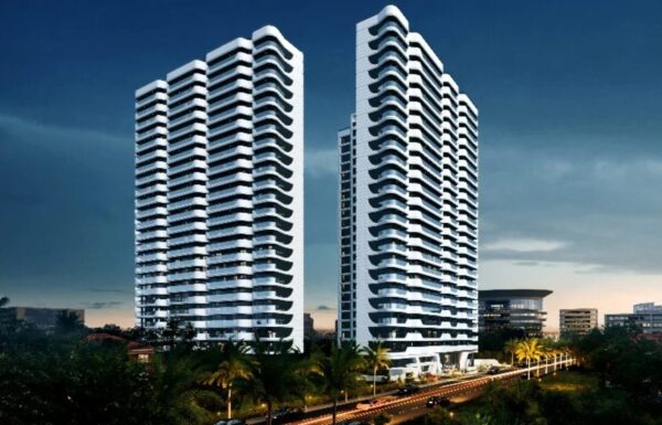 Exterior architectural rendering of Amani Residence apartment towers on Jalaram Road, Westlands