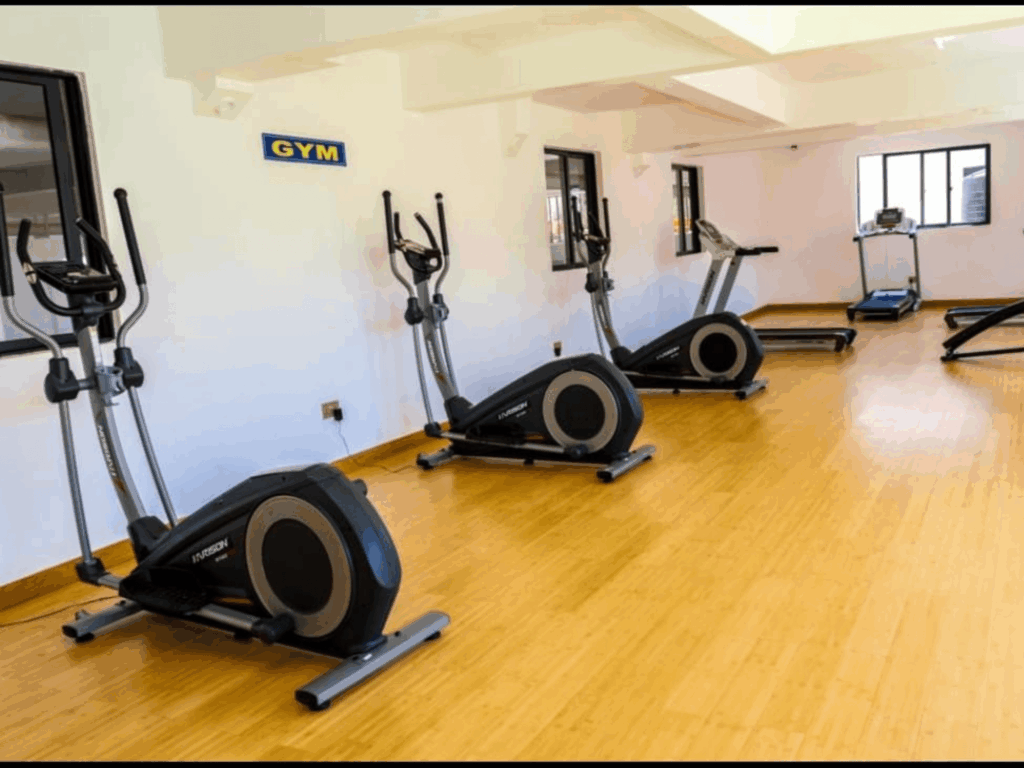 Fully equipped modern fitness gym with exercise bikes and treadmills at Diamond Homes on Othaya Road in Kileleshwa, Nairobi.
