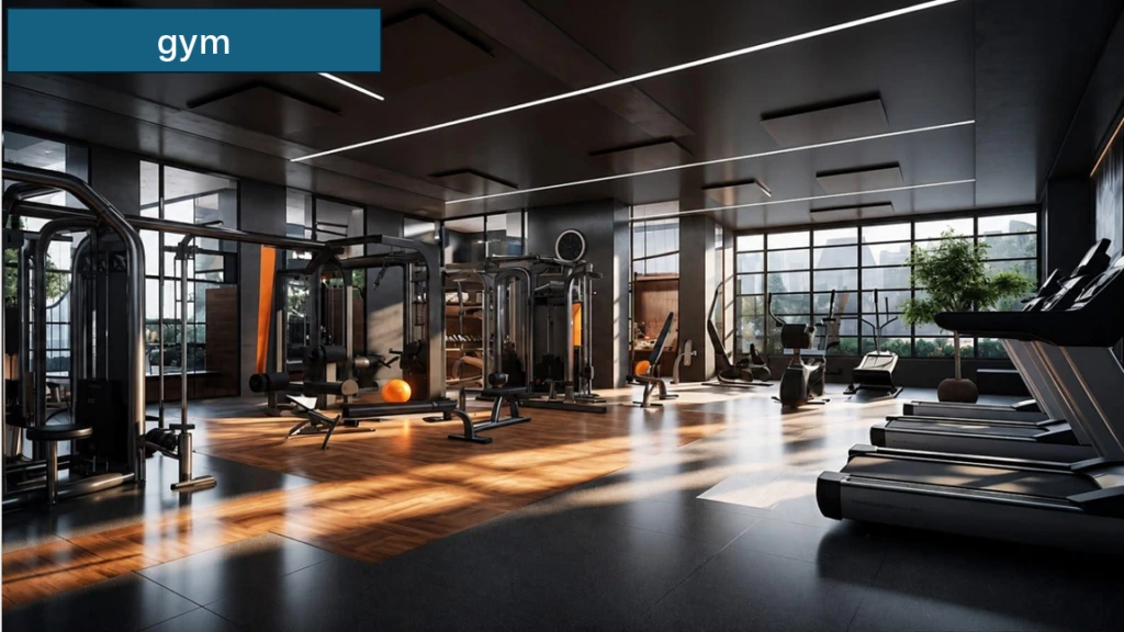 Fully equipped modern fitness center with treadmills, weight training machines, and floor-to-ceiling windows at Longines Bay in Kilimani, Nairobi.