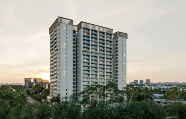 High-rise building exterior rendering of Aera Westlands apartments on Westlands Avenue in Nairob