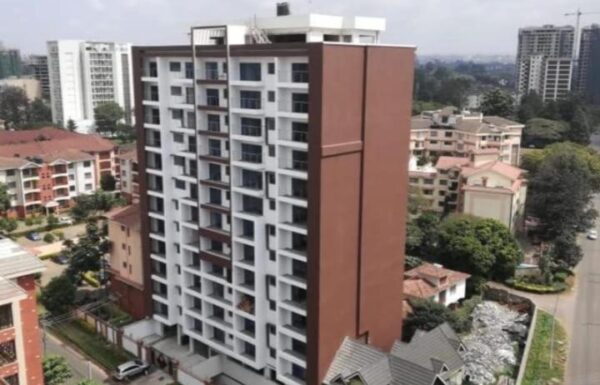 Exterior architectural view of Ambra Heights apartment building on Kikambala Road in Kileleshwa Nairobi