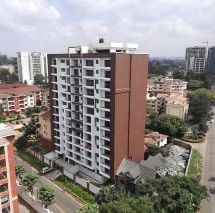 Exterior architectural view of Ambra Heights apartment building on Kikambala Road in Kileleshwa Nairobi