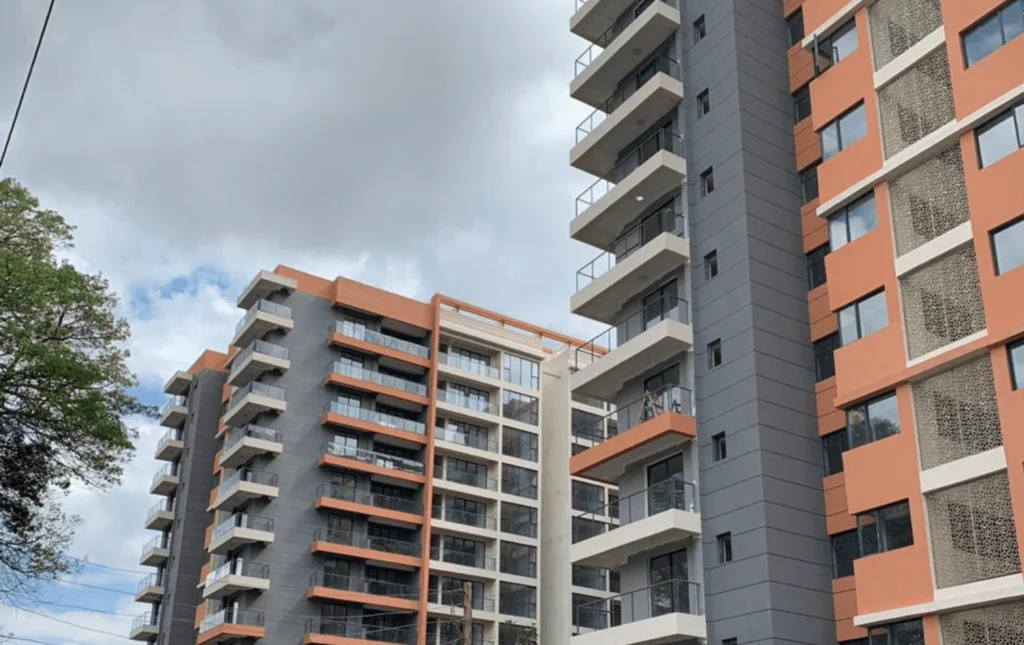 Exterior view of Urban Oasis 12-story residential apartment blocks on Kingara Road Lavington