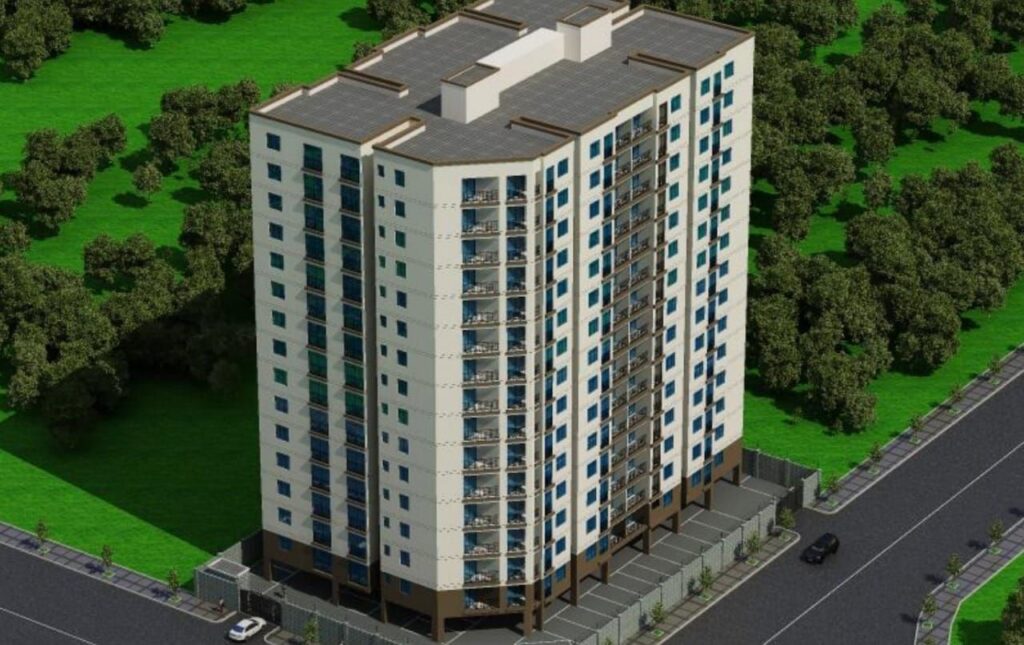 3D architectural rendering of 15-story Valley Heights Apartments on Ole Odume Road Lavington